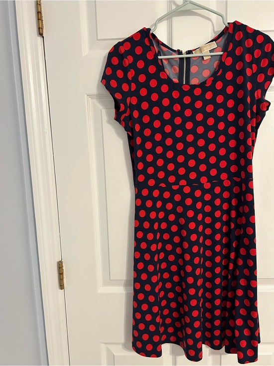 Michael Kors Dresses & Skirts - Michael Kors Navy Dress with Red Polka Dots and Gold Back Zipper